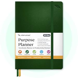 Purpose Planner Notebook A5 5.8”x8.3” Undated Daily Planner 2024-2025 Daily Weekly and Monthly Productivity Goal Setting Tool for Work Home ADHD Planner for Adults Self Care Journal (Green Hardcover)