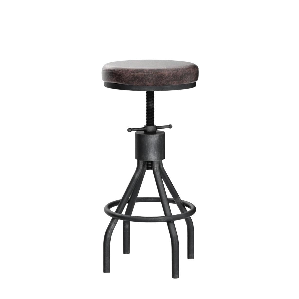 Set of 2-Vintage Bar Stools-Swivel PU Seat-Industrial Counter Stool-Kitchen Island Dining Chair-Bar Height Adjustable 23-33inch