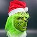 casapre Green Monster Christmas Mask and Gloves Set, Latex Holiday Costume Accessory, Adult Size, Classic Style with Santa Hat