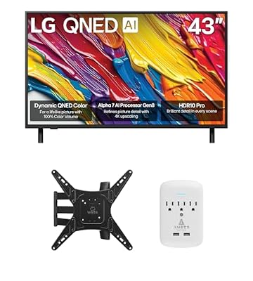 LG 43QNED82AUA 43 Inch QNED AI 4K Smart TV with a Walts Medium Full Motion Mount and Amber Protection 3-Outlet-Surge Surge Protector (2025)