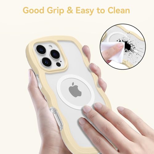 Coque iPhone 16 Pro silicone jaune avec cadre ondulé et protection MagSafe