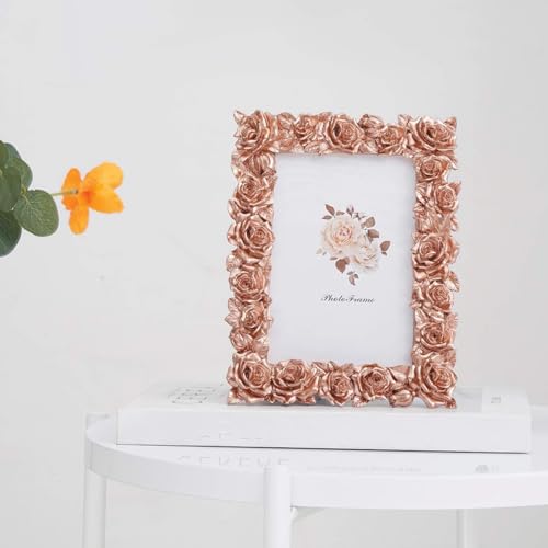 Image of Art Street Elegant Golden Rose Design Resin Vintage Table Photo Frame, 5x7 Inch Photo, Decorative Frames Perfect for Home Decor, Unique Gift Idea, Birthday, Wedding, Return Gift - Royal Pink Gold