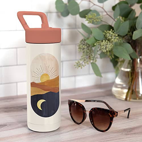 Studio Oh! Sunrise Moon By Whalesway Snap-Hook Insulated Water Bottle With Straw, Double-Wall Stainless Steel Water Bottle, 20 Oz #TOP4
