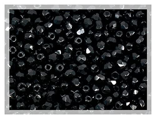 100pcs Faceted Fire Polished Pressed Czech Glass Beads 3mm (0.12in), Jet Black 23980