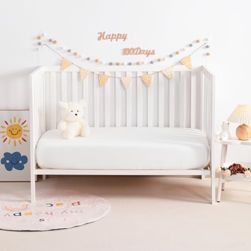 Image of NTBAY 2 Pack Muslin Cotton Crib Sheets, Soft and Breathable Double Layer 28x52 Baby Crib Sheets for Standard Crib and Toddler Mattresses, Boys, Girls, Unisex, White, 28x52 Inches