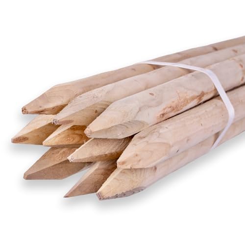 10 Stück Set Naturbelassene Rundholzpfähle 6 cm Durchmesser – Verschiedene Längen und Stärken – Ideal als Zaunpfähle, Pflanzpfähle oder Baumpfähle (100 cm Länge)