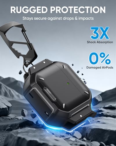 Image of MoKo for AirPods 4 Case Cover with Lock, Waterproof, Black | Secure Lock, IP68 Waterproof, Military‑Grade Shockproof, Keychain, Phone Stand, Cleaner Kit