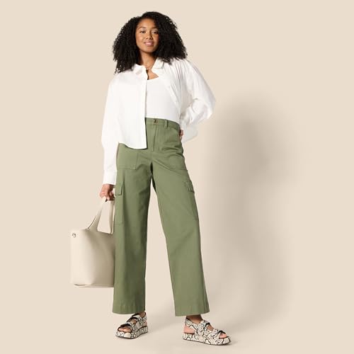 Amazon Essentials Women's High-Rise Relaxed-Fit Full-Length Wide Leg Cargo Khaki Pant4