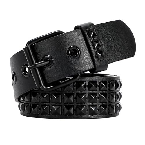 VONMELLI Cinturón con remaches Y2K Cinturón de piel gótico para hombre y mujer, de metal, estilo punk, para vaqueros, Tachuelas negras, L: Passt Taillenumfang 88-101cm