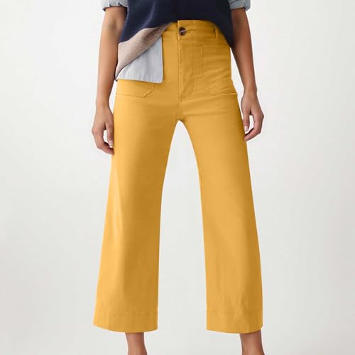 Women Cropped High Waisted Wide Leg Pants Stretchy Casual Dressy Work Pants Straight Leg Lounge Trousers with Pockets2