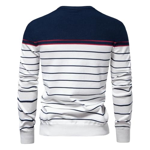 Mens O-Neck Cotton Pullover Sweater Striped Casual Knitted Long Sleeve Top3