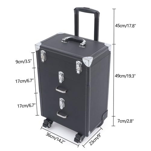 3 Ebenen Rolling Makeup Train Case Kosmetikkoffer Schminkkoffer Kosmetikkoffer Hartschale Schminkkoffer Damen Beauty Case mit Teleskopgriff und Rollen mit Bremsen, Rechteckig, für Make-up-Künstler