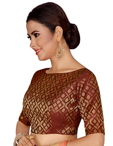 Image of Studio Shringaar Women's Readymade Brocade Elbow Length Sleeves Saree Blouse