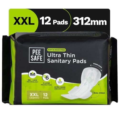 Image of Pee Safe Comfort Ultra Thin Sanitary Pads For Women | XXL | 12 Pads For Rash Free Periods | Cottony Soft Sanitary Napkins For Ultra Comfort | Dual Wings | Toxin Free | Extra Long | Unscented