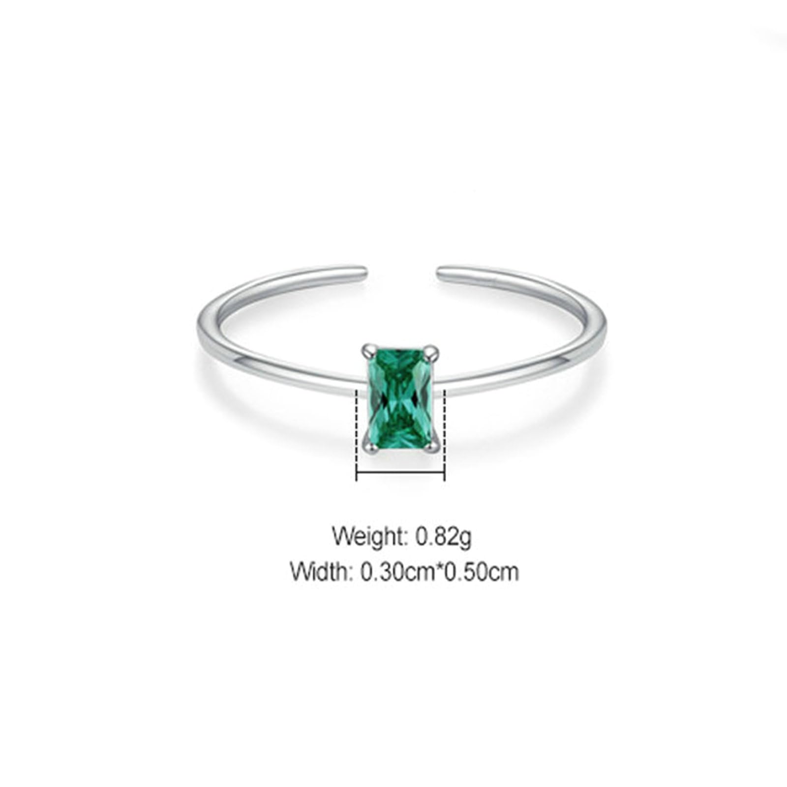 Bague de fiançailles vintage en or blanc 9 carats pour femme, bague ouverte verte avec émeraude créée de forme rectangulaire