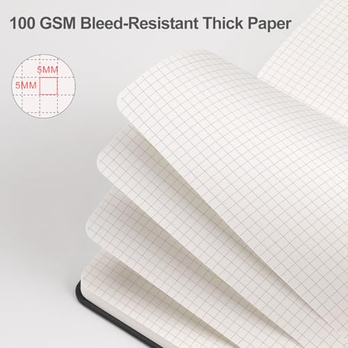 Image of EMSHOI Graph Grid Journal Notebook, 192 Pages, A5 Size (5.7'' x 8.3'') | Leather Hardcover, 100 GSM Thick Paper, for School, Note Taking, Math, Engineering, Sun Debossed (Black)