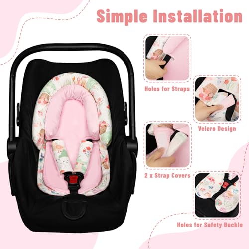 Image of Baby Car Seat Head Support with Extra Headrest, 2-in-1 Babybody Supports with Shoulder Pads Set for Newborn, Adjustable Infant Car Seat Insert Compatible with Stroller, Baby Swing (Animal)