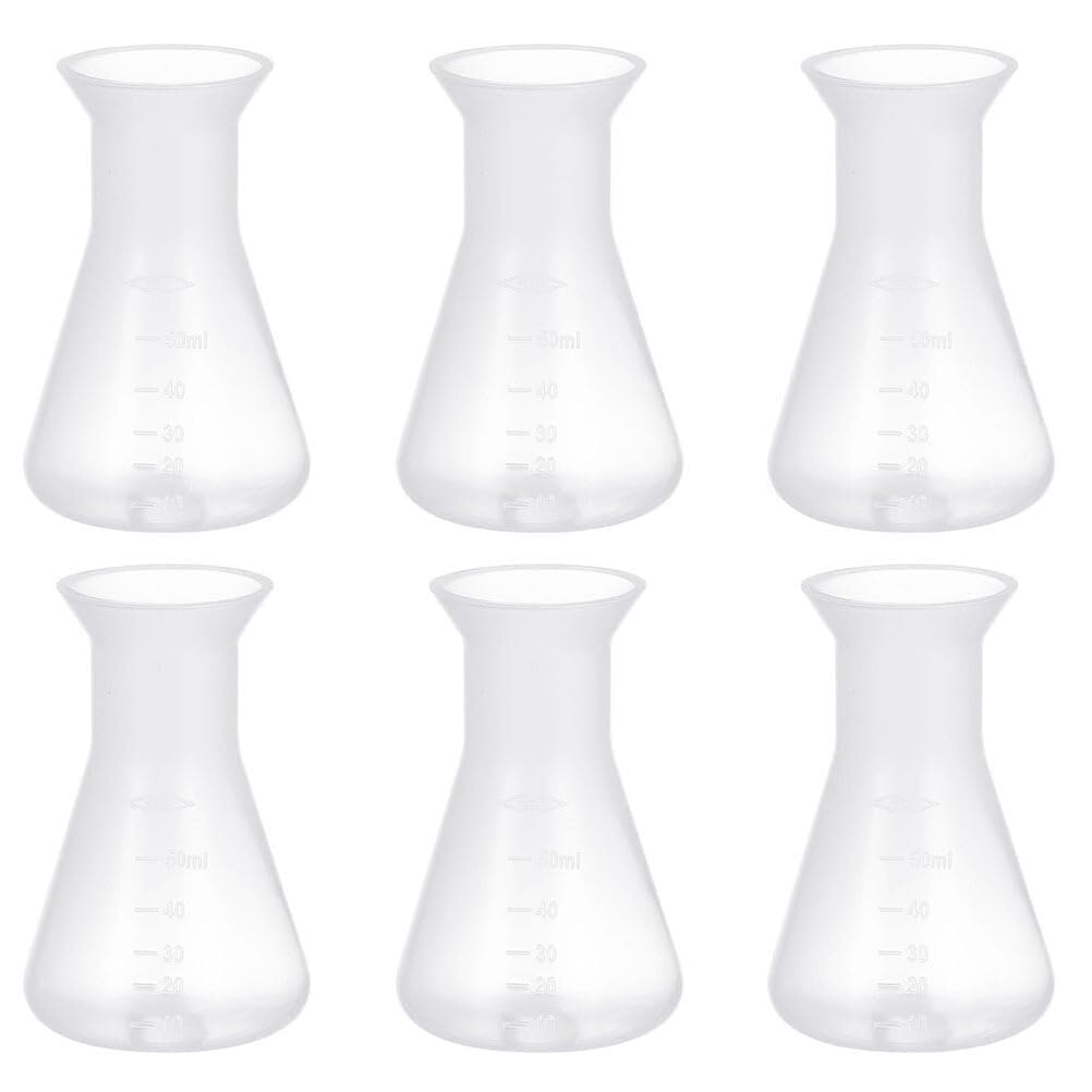 Set de Matraces Erlenmeyer - 6 Piezas Matraces Cónicos de Plástico para Experimentos de Laboratorio con Graduaciones Precisas