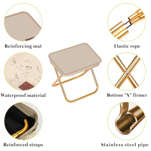Image of Portable Folding Camping Stool, Lightweight Travel Seat with Carry Bag, Stainless Steel Frame, Waterproof Oxford Fabric, Compact Collapsible Chair Trekking, Beach & Outdoor Use Pack of 1