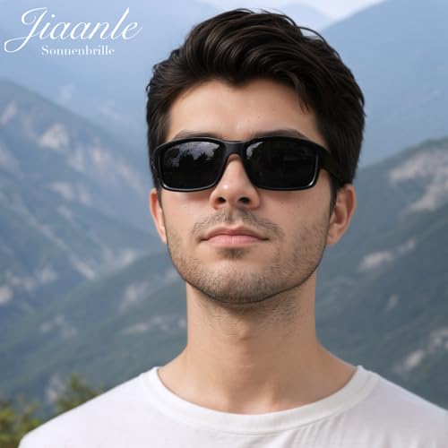 Jiaanle Sonnenbrille für Herren Damen Polarisiert - Retro Sport Brille fur Angeln Autofahren Schwarz