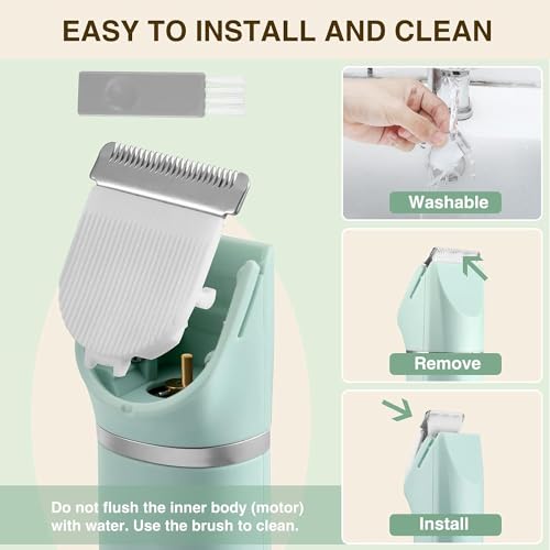 Waterproof-Bikini-Trimmer-Women-Electric-Razor-for-Pubic-Hair-Womens-Foil-Shaver-Rechargeable-Shaver-Removal-with-Snap-in-Ceramic-Blades-IP7X-Washable-HeadWet-and-Dry-UseGreen