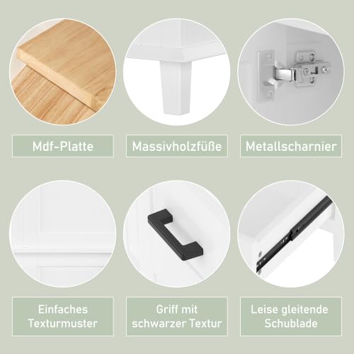 vutizal Weißer Badschrank 76x46cm – Waschtischunterschrank mit 3 geräuschlosen Schubladen, Keramikschale mit Stauraum