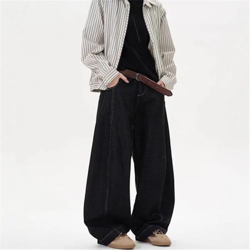 Men's Vintage Washed Jeans Loose Fit Wide Leg Elastic Waist Denim Pants Straight Trousers2