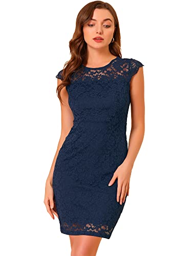 Allegra K Damen Kleid Ärmellos Durchsichtig Elegant Bodycon Blumen Spitze...