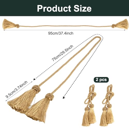 2 Stück Quaste Vorhang Raffhalter Handgemachte Seil Knoten Drapieren, Quasten Gardinen, Quaste Vorhangschnur, Quastes Vorhangschnur Gold, Vorhang Raffhalter Quasten Gold, Seilquaste, für Wohnzimmer