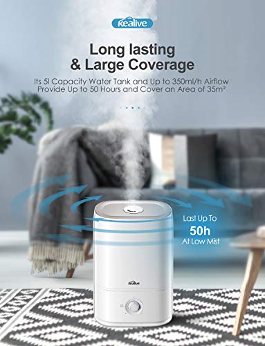 Cool Mist Humidifier, 5L/1.3 Gal Essential Oils Tray Humidifiers for Bedroom, 50 Hrs Run Time for Large Room, Baby, Auto Shut-off, Easy to Clean