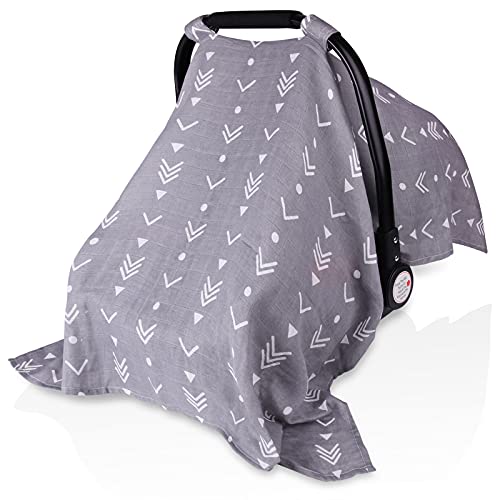 Image of Muslin Baby Car Seat Canopy, Metplus Infant Carseat Cover - Extra Wide Universal Fit, Lightweight Breathable Soft for Babies Girls Shower Gift (Arrow)