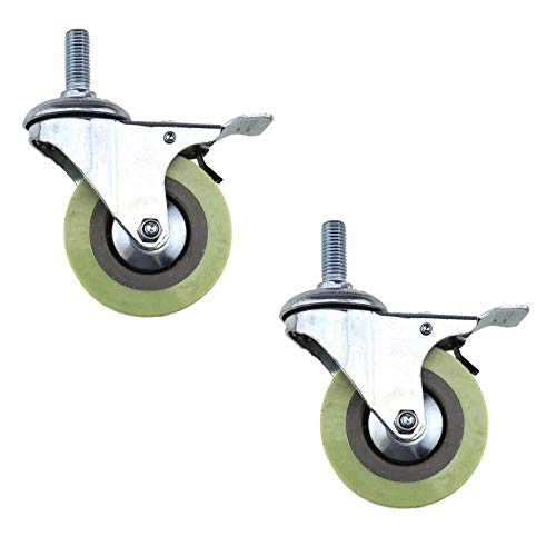 Image of BIYM Castors 2x, 75mm (3 inch) Industrial Casters with Swivel and Brake, Grey Polyurethane Wheels, M12 30mm Bolt Fitting, 50kg Load Capacity