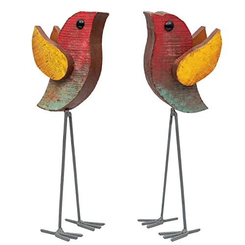 Image of Wooden Rustic Bird Figurines Set of 2 | Handmade Wood & Iron Decorative Showpiece | Antique Finish Table Decor for Home & Office (Height 11 inch, 220g) (Wooden Flying Bird S2)