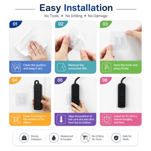 Image of KONVIO NEER Double Sided Self Adhesive Wall Hooks - 10 Pack Heavy Duty Male Female Wall Mount Hooks without Drilling, Transparent Sticker Hooks for WiFi Router, Socket Box, Kitchen & Home Organization