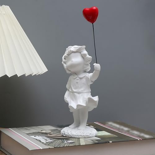 Estatua de Niña con Globo en Forma de Corazón Blanca miniatura 5