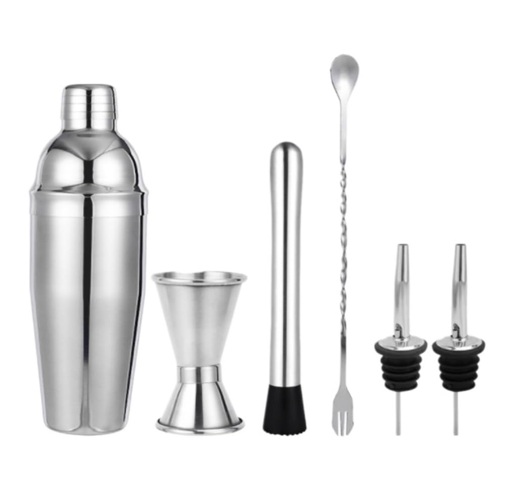 Juego de Cocktail Shaker Juego de coctelera, Juego de Barman, Juego de Herramientas de Barra de 6 Piezas, Juego de Barra con Todos los Accesorios prácticos para Bar Coctelera Profesional Herramientas