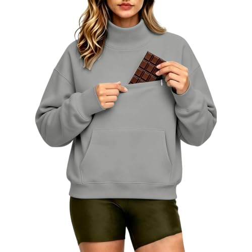 Cat Pouch Winter Kangaroo Pocket Mock Neck Cute Sweatshirts for Women - image 3