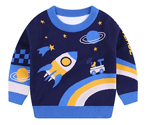 Binse Baby Boys Girls Knit Sweater Cotton Cartoon Animal Pullover Sweatshirt Blue 2-3Years