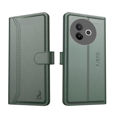 Image of AIBEX Compatible for Compatible for Vivo Y39 5G Flip Cover Leather Finish with Magnatic Closure | Inside TPU with Card Pockets | Wallet Stand | Complete Protection Flip Case -Green