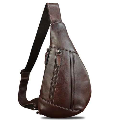 LRTO Genuine Leather Sling Bag for Men and Women Vintage Real Leather Crossbody Chest Bags Backpack Purse for Travel Hiking