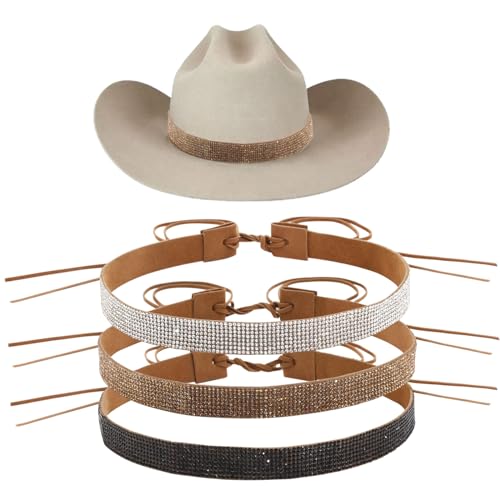 CHGCRAFT 3Colors Rhinestone Adjustable Hat Band Velvet Adjustable Hat Band Bling Hat Accessories for Cowboy Hat Straw Hat Decoration, 49inch