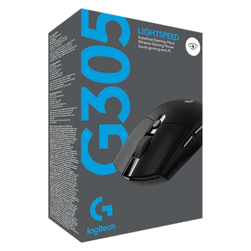 Logitech G G305 Lightspeed kabellose Gaming-Maus mit Hero 12K DPI Sensor, Wireless Verbindung, 6 programmierbare Tasten, 250 Stunden Akkulaufzeit, Leichtgewicht, PC/Mac - Schwarz