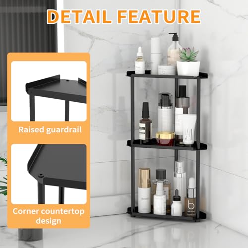 Image of Jesginboo 3 Tier Bathroom Counter Organizer, Vanity Organizer Corner Shelf | Skincare, Makeup Countertop Organizers, Kitchen, Bathroom Counter Storage, Black