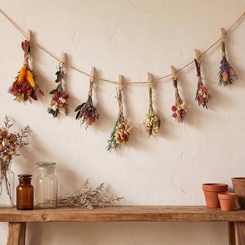 Wavwavw 8 Sets Mini Dried Flowers Wall Decor Natural Hanging Bouquet, Boho