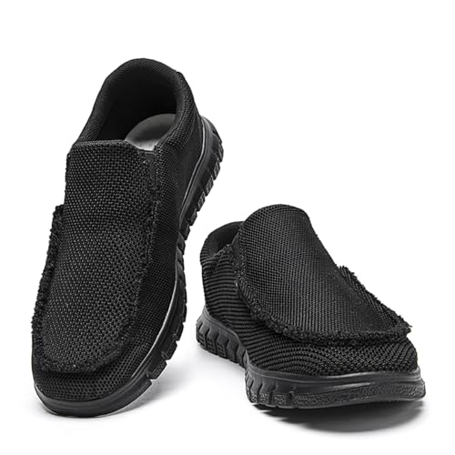 Mens Slip on Loafers Boat Shoes Non Slip Walking Shoes Running Fashion Sneakers for Men Comfort Lightweight Breathable Casual Office Shoes Black 82