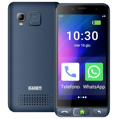 SAIET - Cellulare Smart Senior STS502 - Cellulare Per Anziani 4G e Bluetooth -Tasti e Lettere Grandi - Smartphone per Anziani con Whatsapp e Tasto SOS - Blu