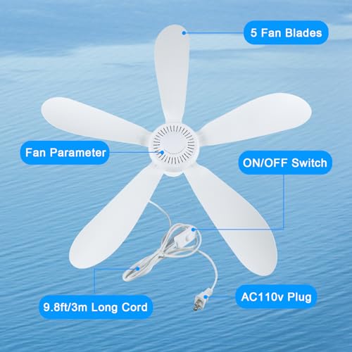 SCOOYEEES 28" AC 110V Portable Ceiling Fan with ON/OFF Switch, Plug in Ceiling Fan Hanging Fan for Outdoor Indoor Gazebo Camping RV Tent Home Room - Image 3