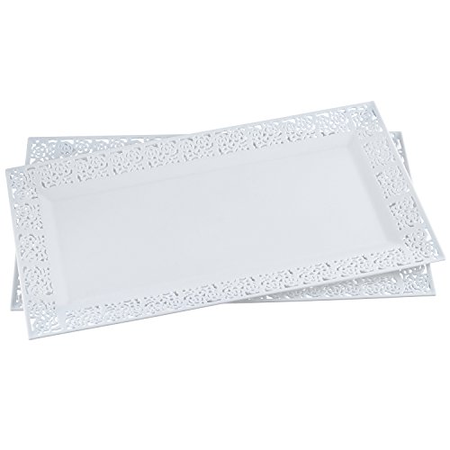 Silver Spoons and More,white Lace Rim 14"x7.5" Heavyweight Plastic Set of 2 Serving