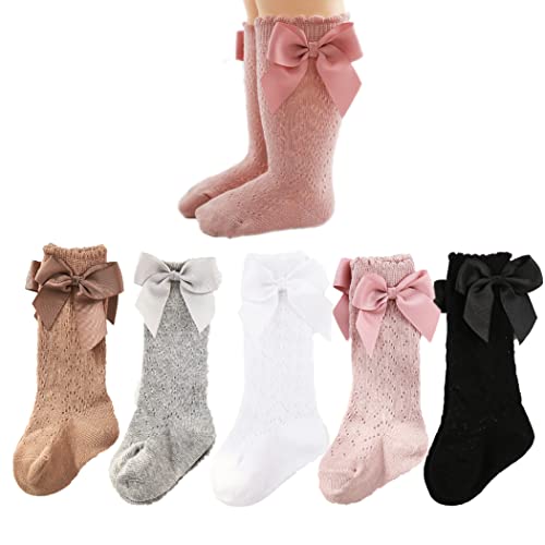 Image of TIBE PINCESS Baby Girls knee high socks Toddler Bow Mesh Breathable Dress Socks Kids Cotton Tube Uniform Stockings