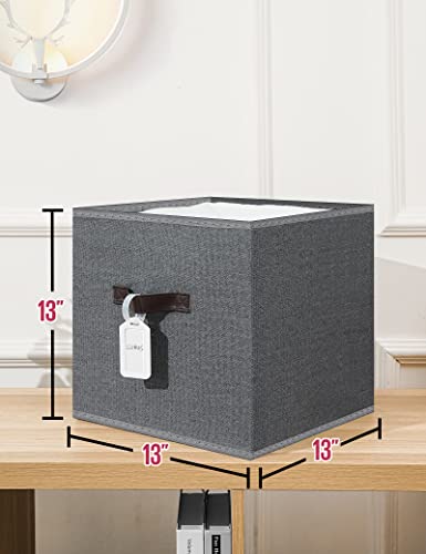 Damahome Storage Cubes Organizer Bins - 13Inch Foldable Storage Bins, Leather Dual Handles Storage Box, Closet Organizer Shelf Baskets, Nursery Bins For Home&Office 4-Pack (Grey) #TOP1